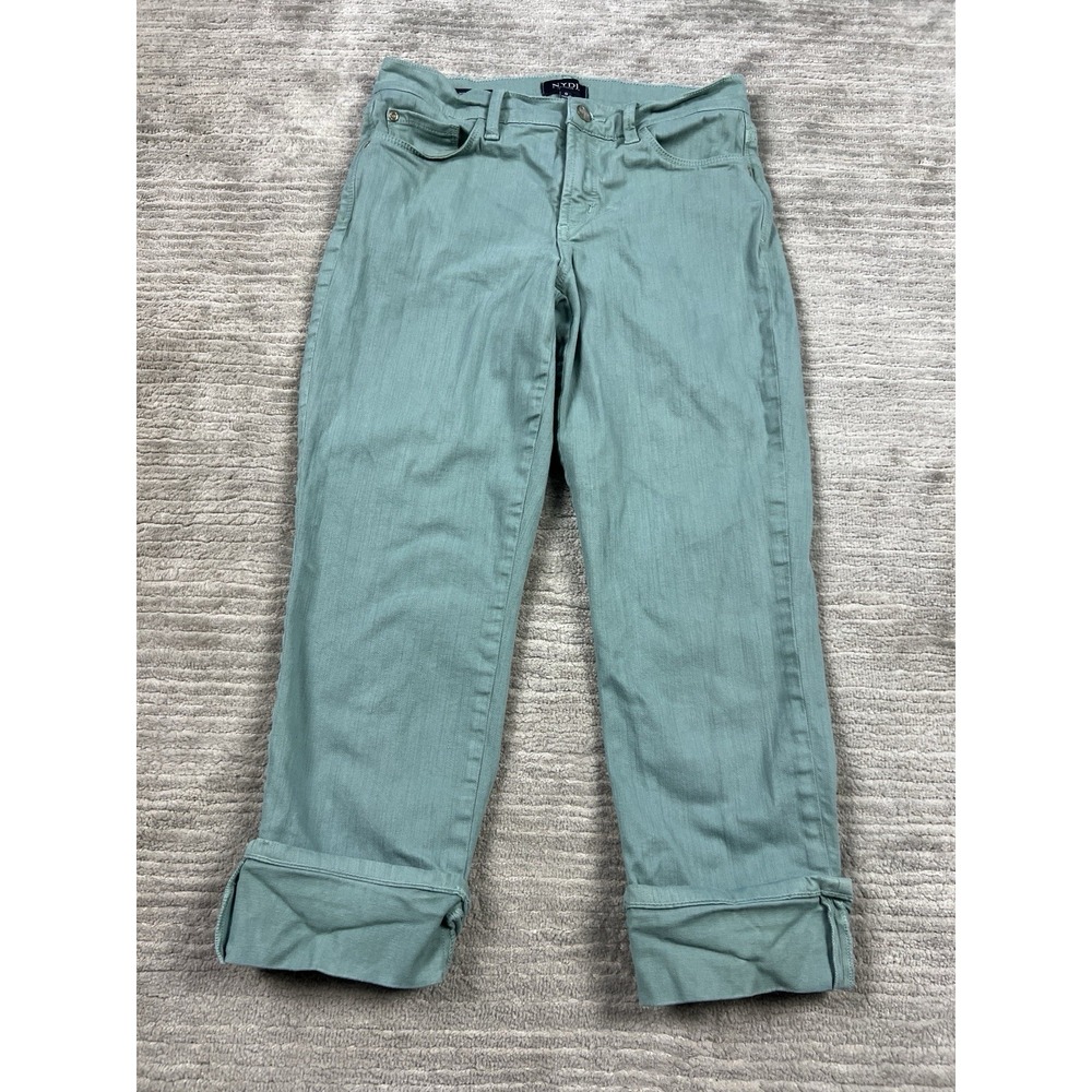 NYDJ‎ Dayla Jeans Womens 0 Green Wide Cuff Capri Denim Lift Tuck Technology